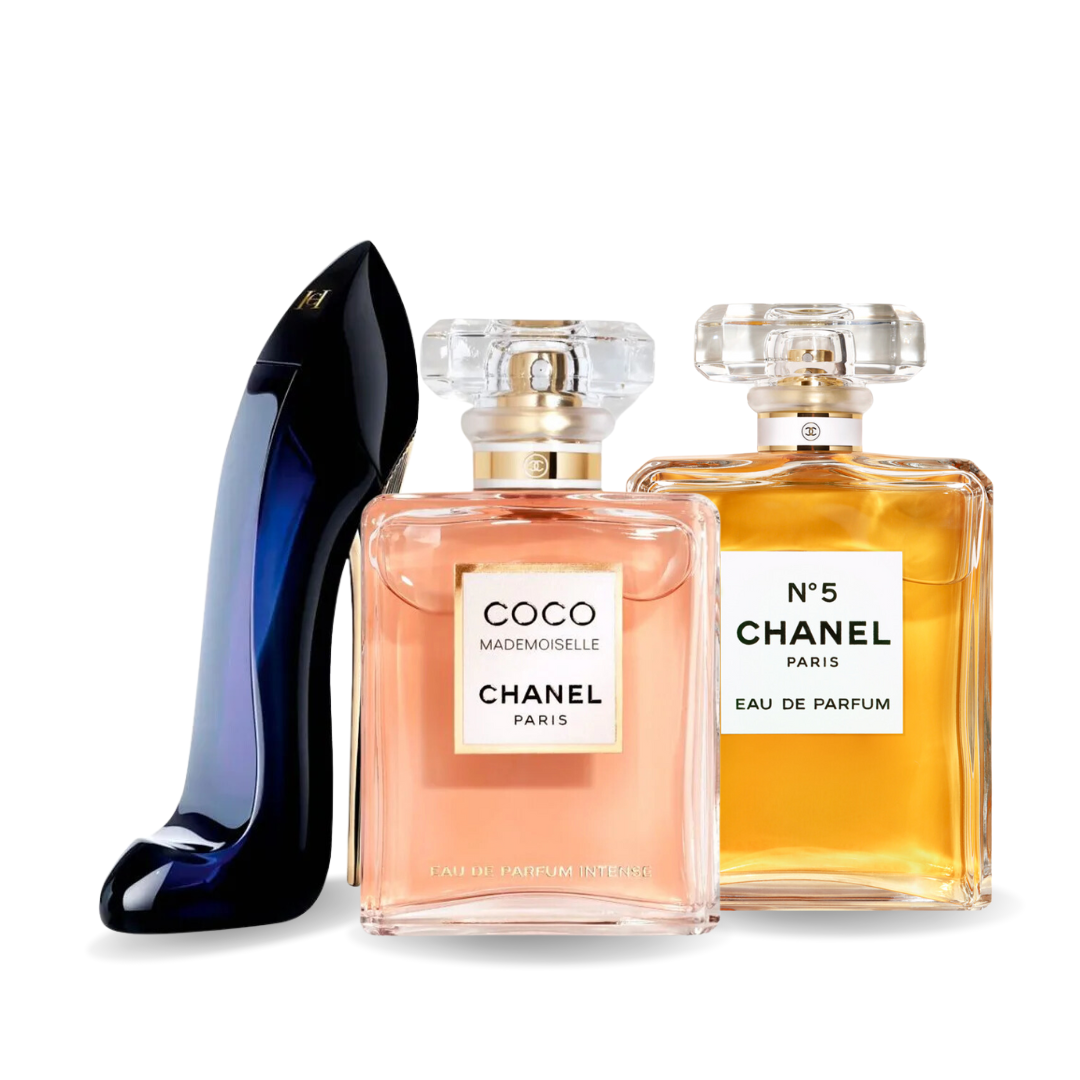 Conjunto de 3 perfumes GOOD GIRL, COCO MADEMOISELLE, Chanel Nº5 100ml