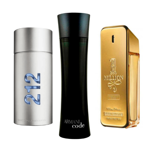 Conjunto de 3 perfumes 212 Men NYC, Paco Rabanne One Million, Armani Code Homme 100ml