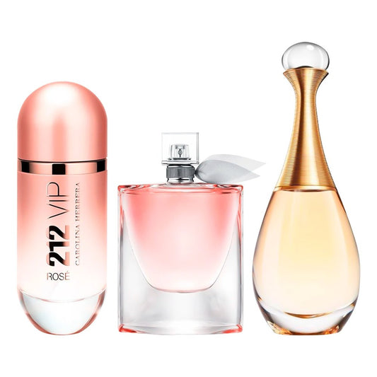 Combo de 3 Perfumes Femininos - 212 VIP Rosé, La Vie est Belle e Jadore